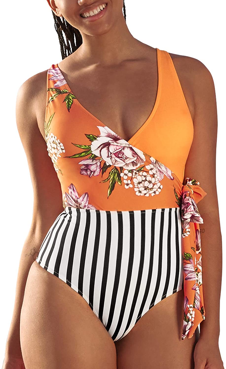 CUPSHE Women's One Piece Swimsuit Knotted Color Block Bathing Suit