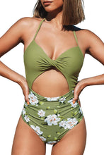 
                        
                          Load image into Gallery viewer, CUPSHE Women's Black Floral Print Halter Cutout High Waist One Piece Swimsuit
                        
                      