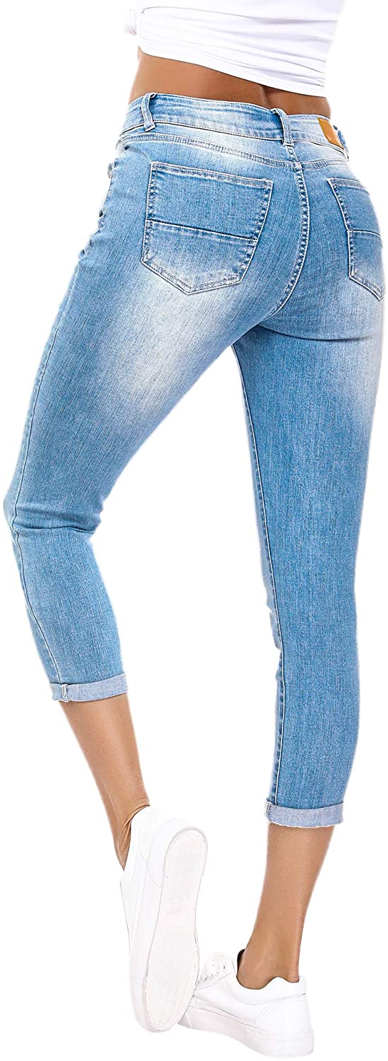 Resfeber Women's Ripped Boyfriend Jeans Cute Distressed Jeans Stretch Skinny Jeans with Hole