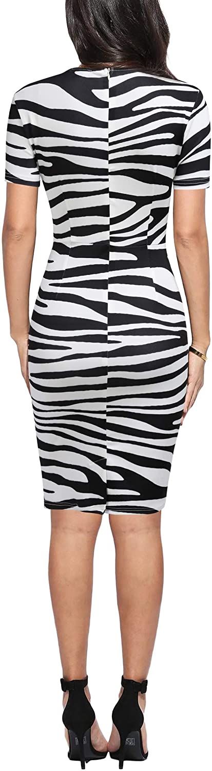 FORTRIC Women Printing Church Business Office Work Elegant Bodycon Pencil Dress