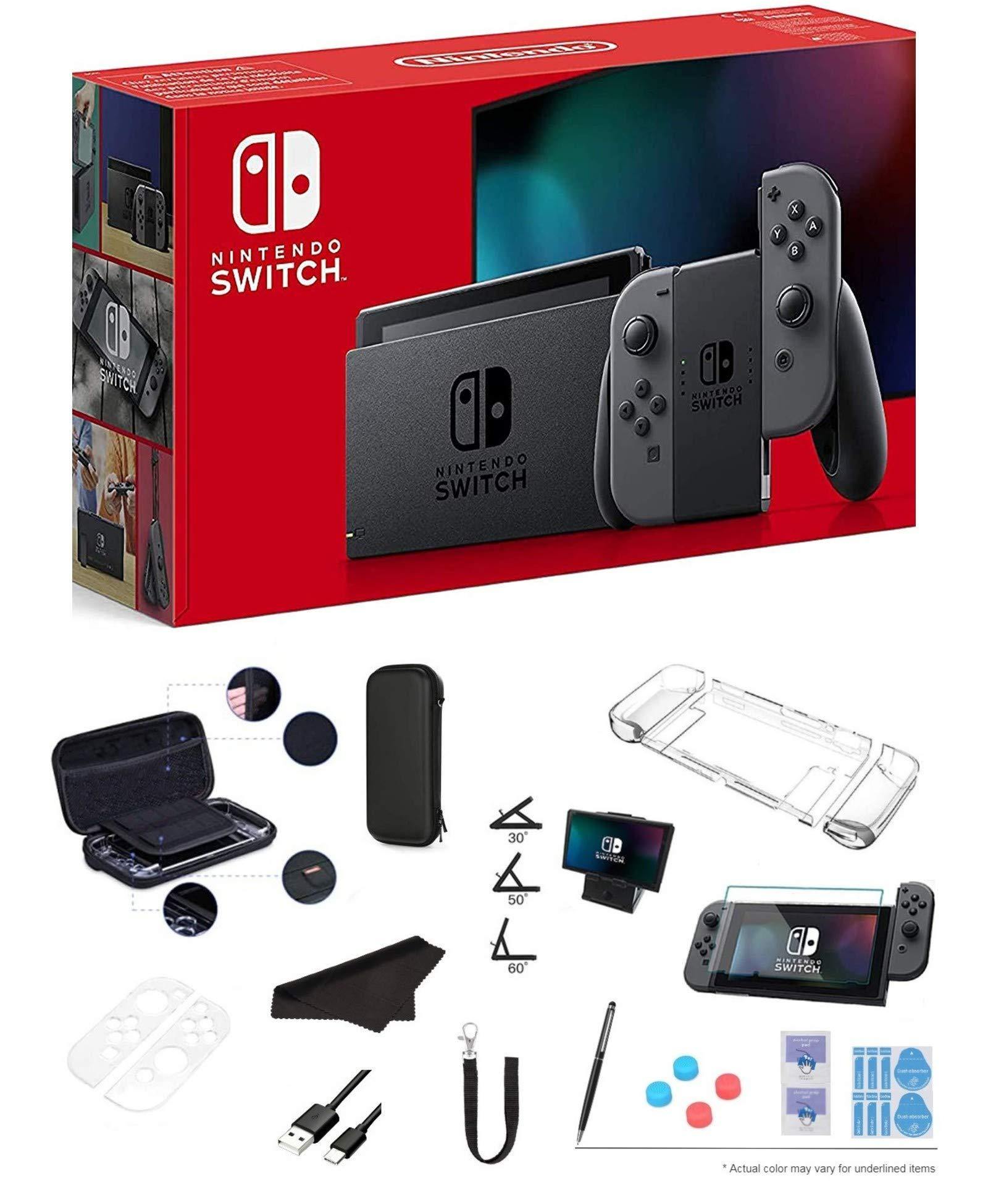 Newest Nintendo Switch 32GB Console with Gray Joy-Con, 6.2" Multi-Touch 1280x720 Display, WiFi, Bluetooth, HDMI and GalliumPi 12-in-1 Bundle - JOY2ESpree