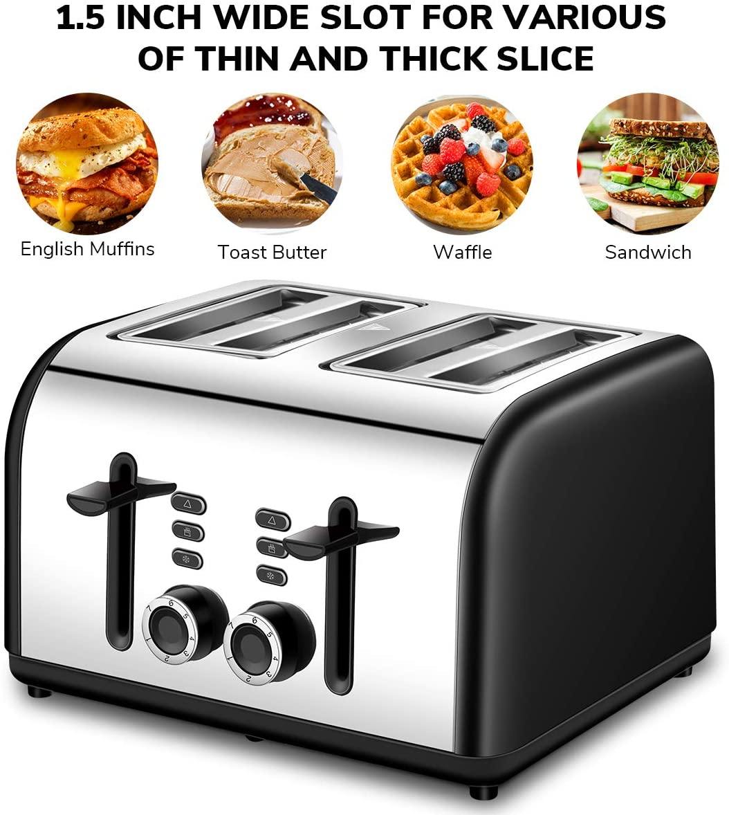 Toaster 4 Slice, CUSINAID 4 Wide Slots Stainless Steel Toasters with Reheat Defrost Cancel Function, 7-Shade Setting, Blue - JOY2ESpree