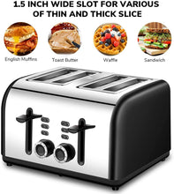 
                        
                          Cargar imagen en el visor de la galería, Toaster 4 Slice, CUSINAID 4 Wide Slots Stainless Steel Toasters with Reheat Defrost Cancel Function, 7-Shade Setting, Blue - JOY2ESpree
                        
                      
