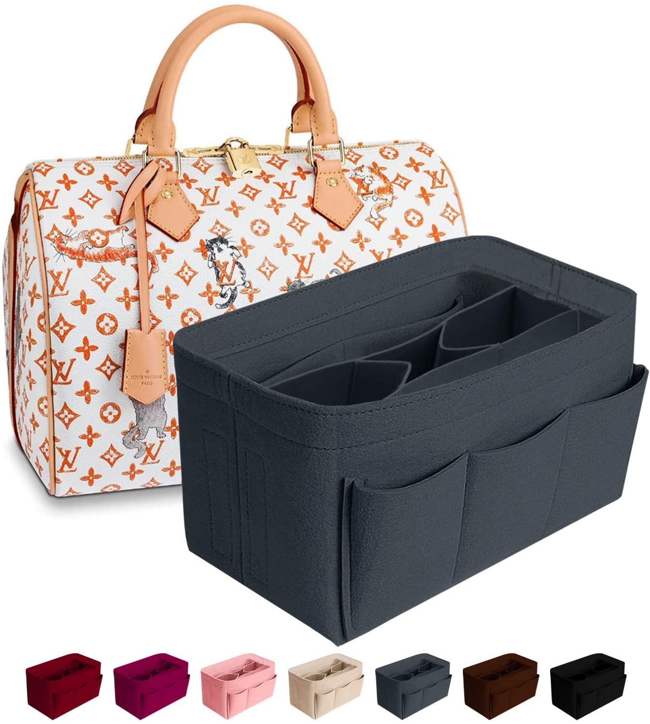 Purse Organizer Insert Felt Bag Organizer Handbag Organizer Insert for Tote fits LV Speedy Neverfull Longchamp, Grey, Medium (Medium, Pink)