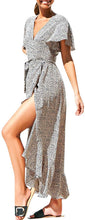 
                        
                          Load image into Gallery viewer, Miessial Women's Summer Chiffon V Neck Ruffle Maxi Dress Polka Dot Long Beach Wrap Dress
                        
                      