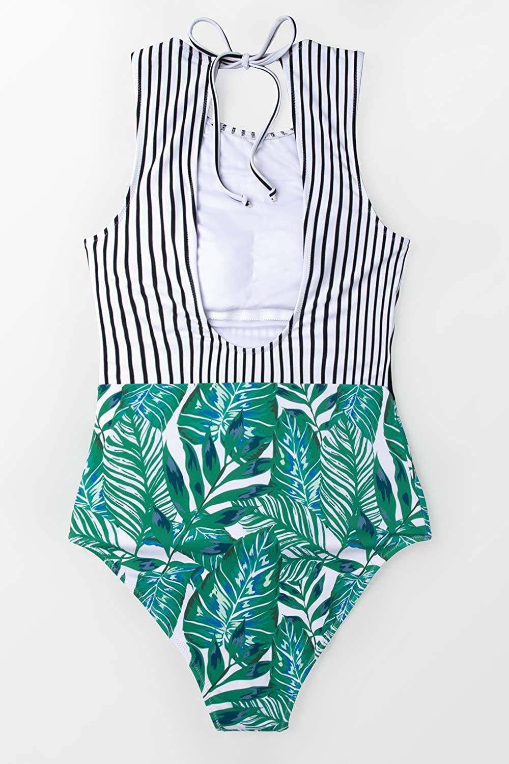 CUPSHE Women's Striped Leafy One Piece Swimsuit