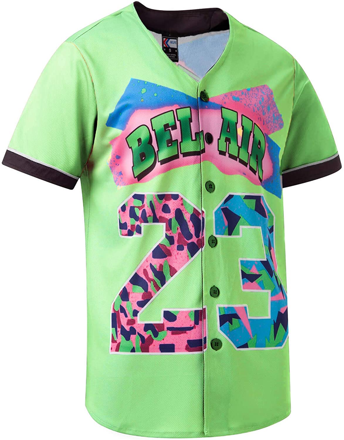MOLPE 90s Hip Hop Clothing for Men and Women, Unisex Bel Air 23 Baseball Jersey, Mens Printed Urban Shirts for Party