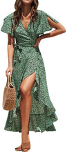 
                        
                          Load image into Gallery viewer, Miessial Women's Summer Chiffon V Neck Ruffle Maxi Dress Polka Dot Long Beach Wrap Dress
                        
                      