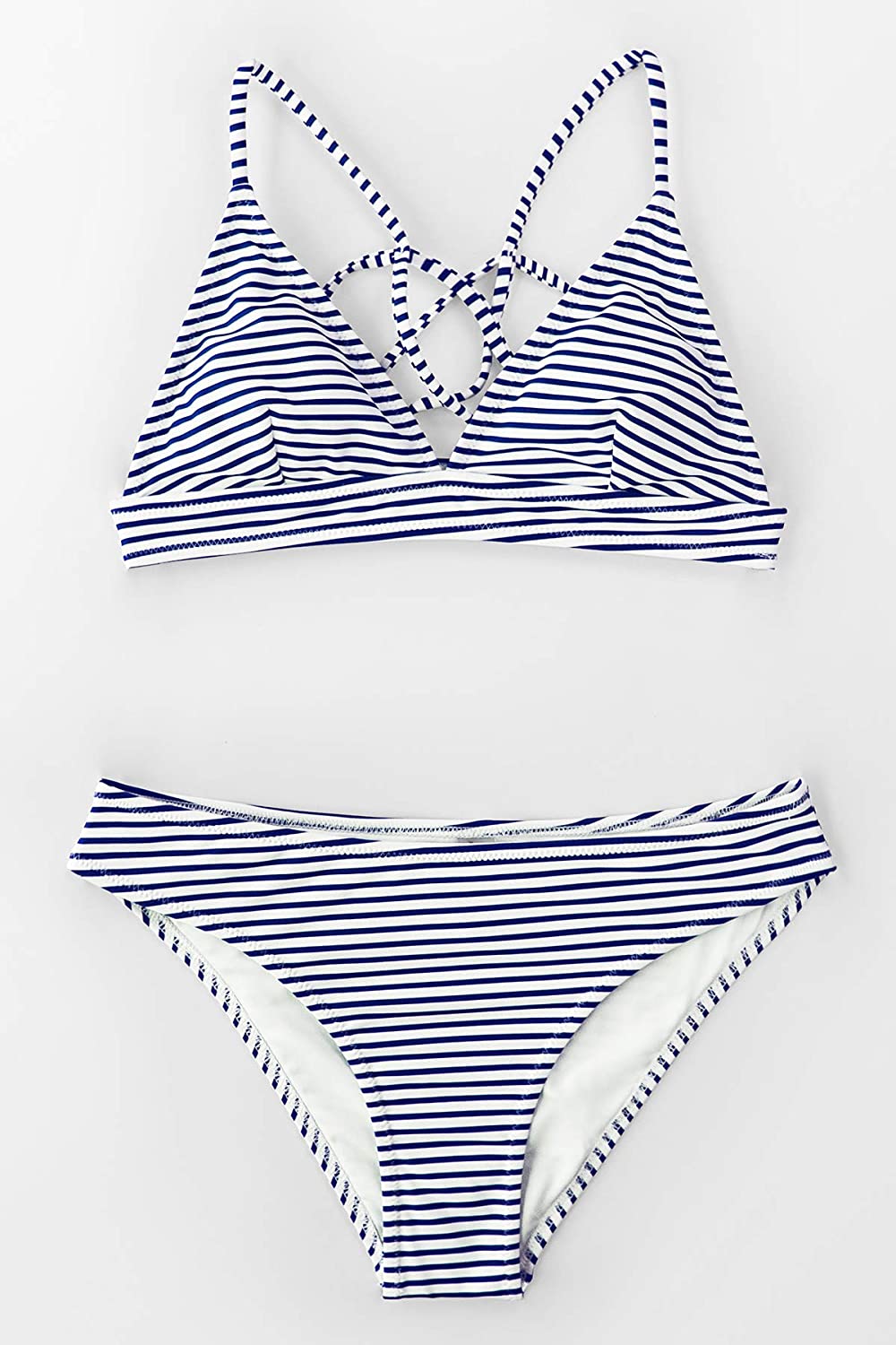 CUPSHE Women’s Bikini Swimsuit Stripe V Neck Back Cross Two Piece Bathing Suit