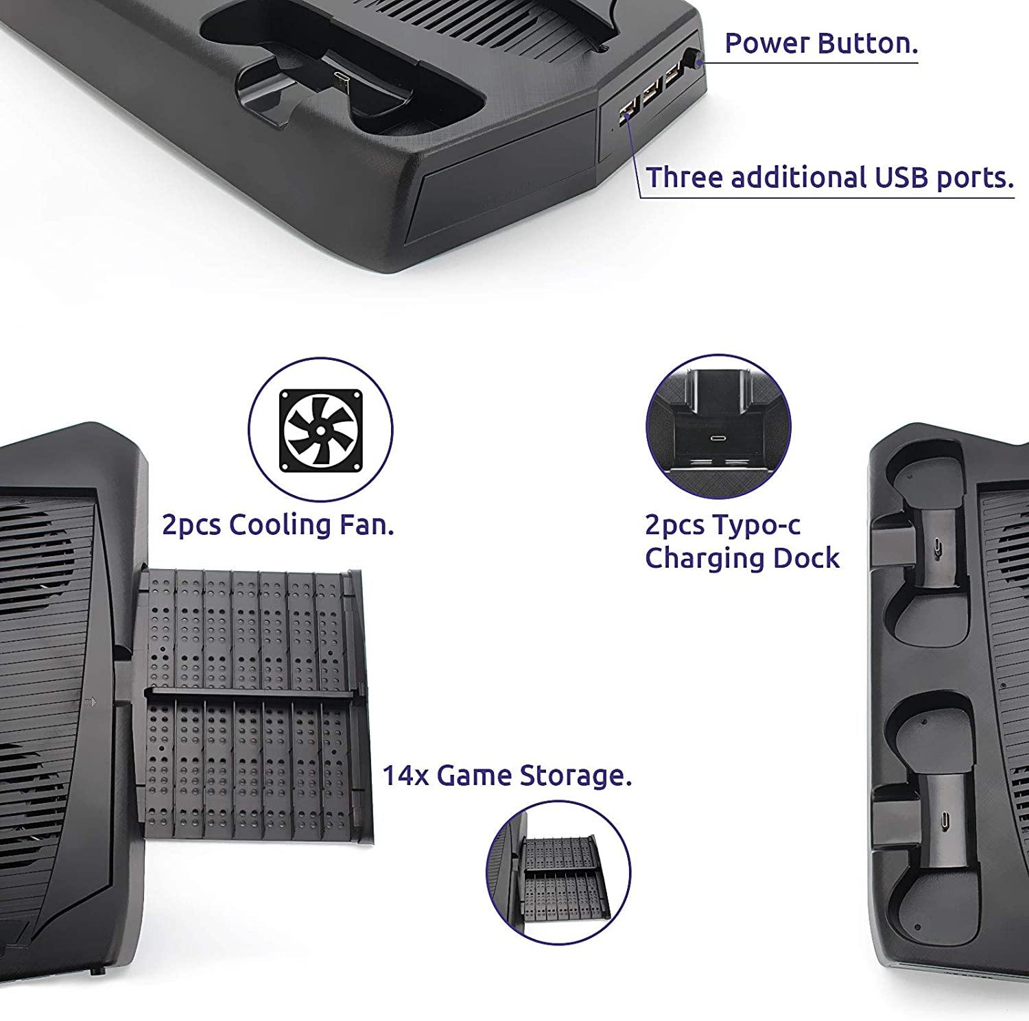 Stand with Cooling Fan and Dual Controller Charger for PS5 - JOY2ESpree