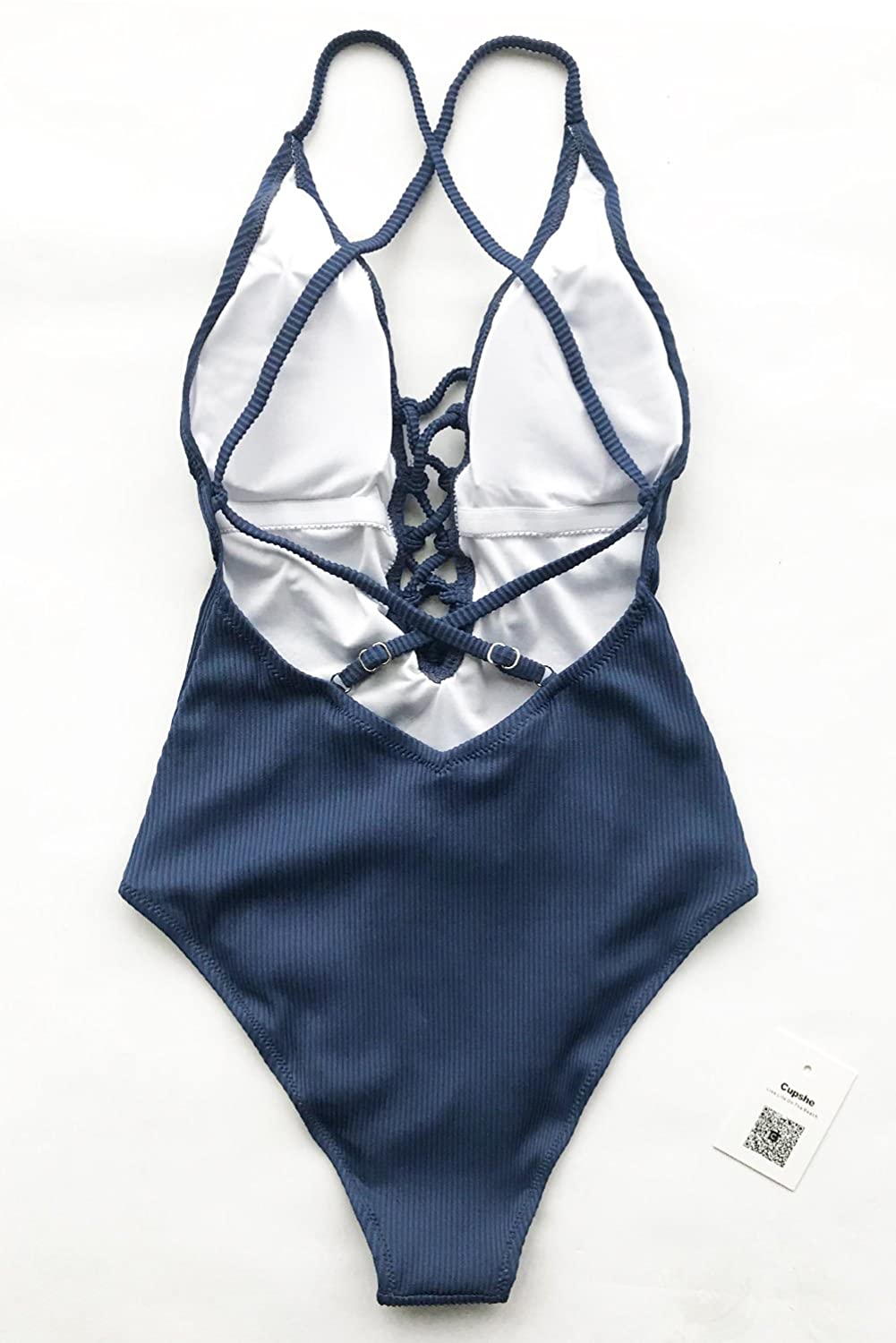 CUPSHE Women's Solid Color V Neck Lace Up One Piece Swimsuit