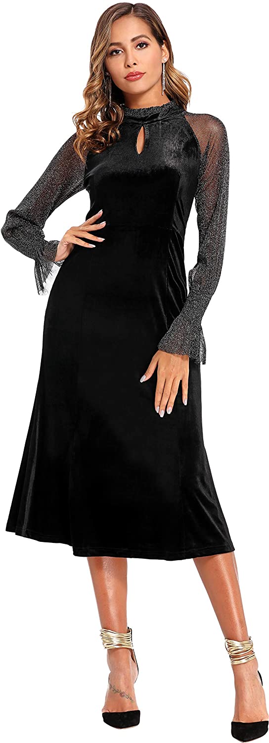 Velvet Formal Dress Lace Splicing Glitter Gowns