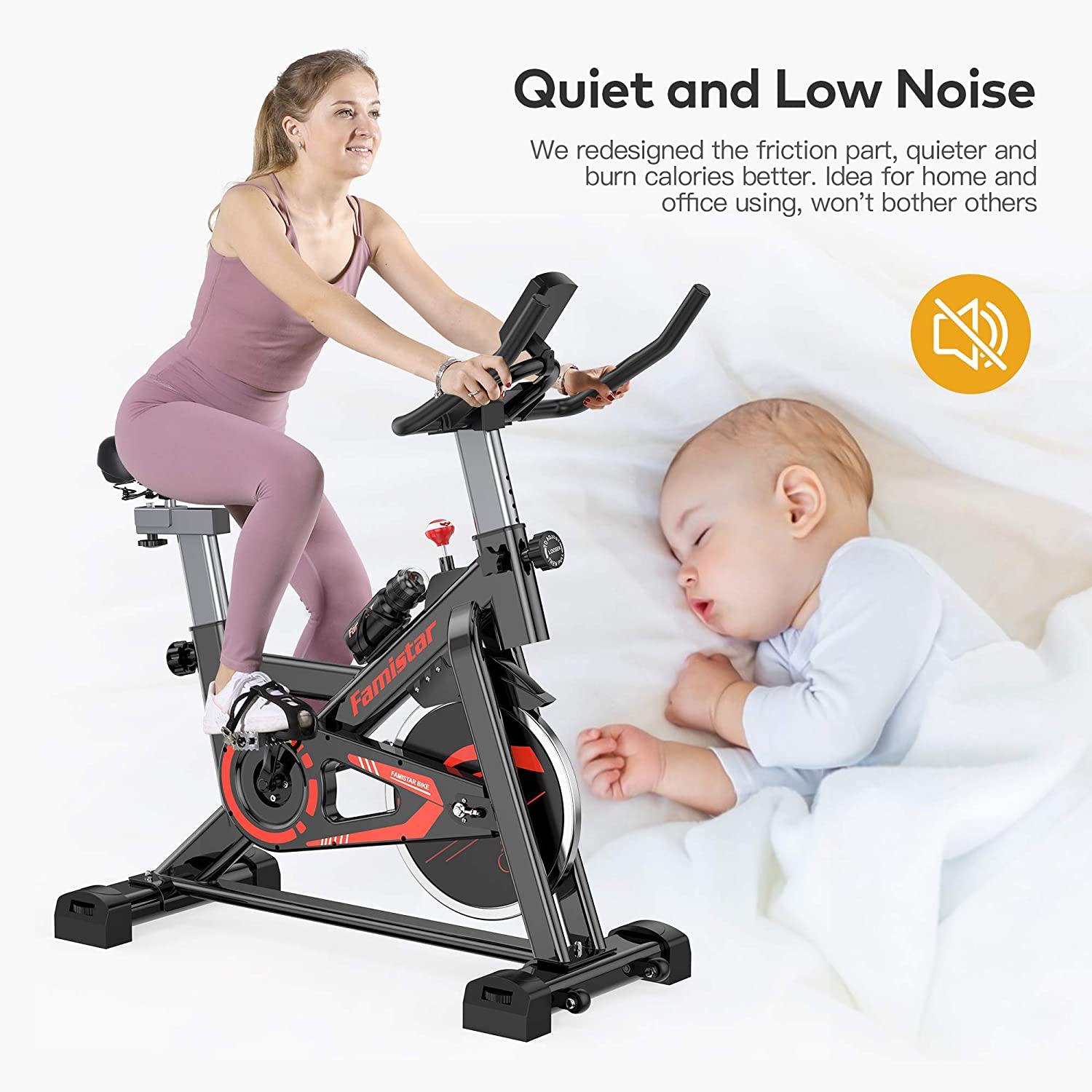 Famistar 40 lbs Quiet Flywheel 300 lbs Capacity Exercise Bike, Indoor Cycling Bike Stationary with LCD Display - JOY2ESpree