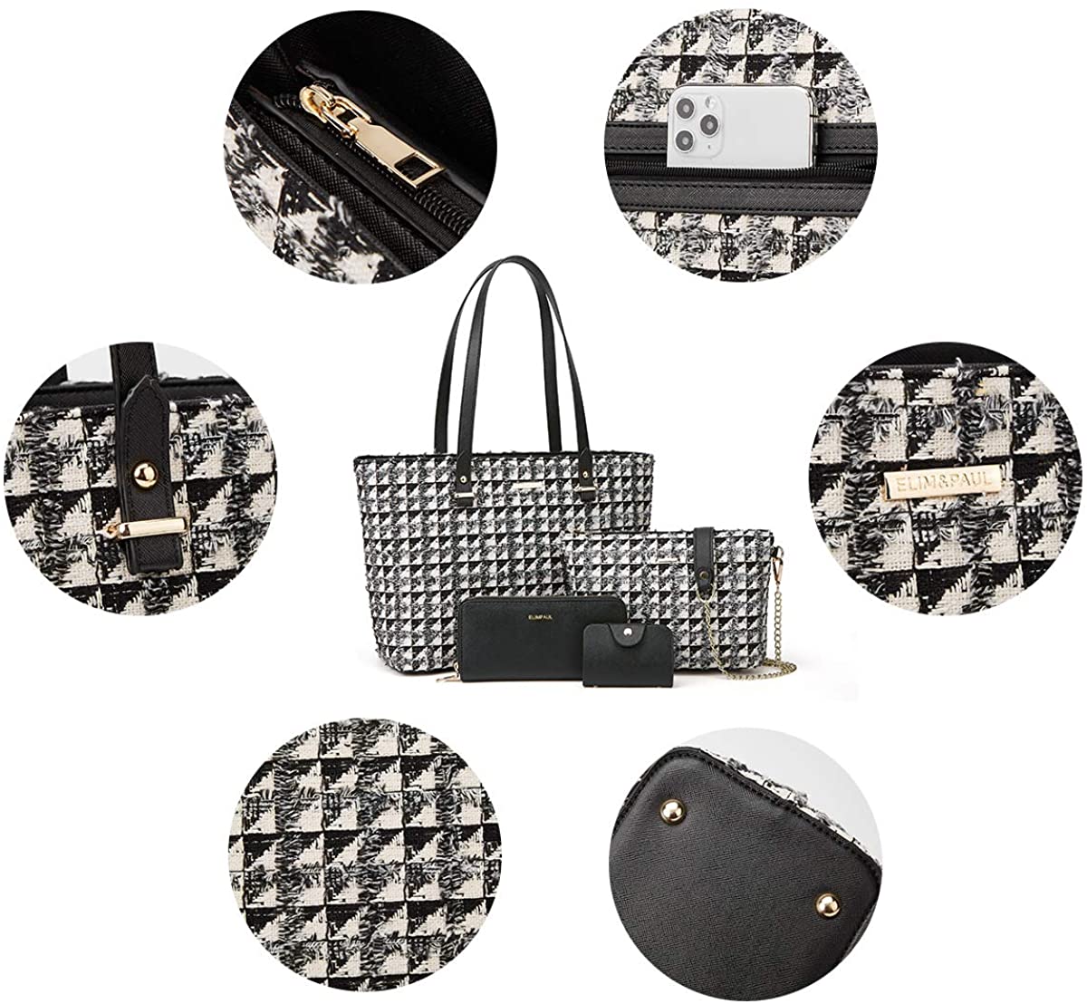 Women Fashion Handbags Wallet Tote Bag Shoulder Bag Top Handle Satchel Purse Set 4pcs