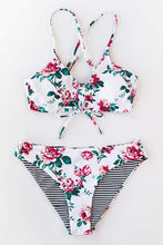 
                        
                          画像をギャラリービューアに読み込む, CUPSHE Women's Reversible Lace Up Bikini Sets Floral and Striped
                        
                      