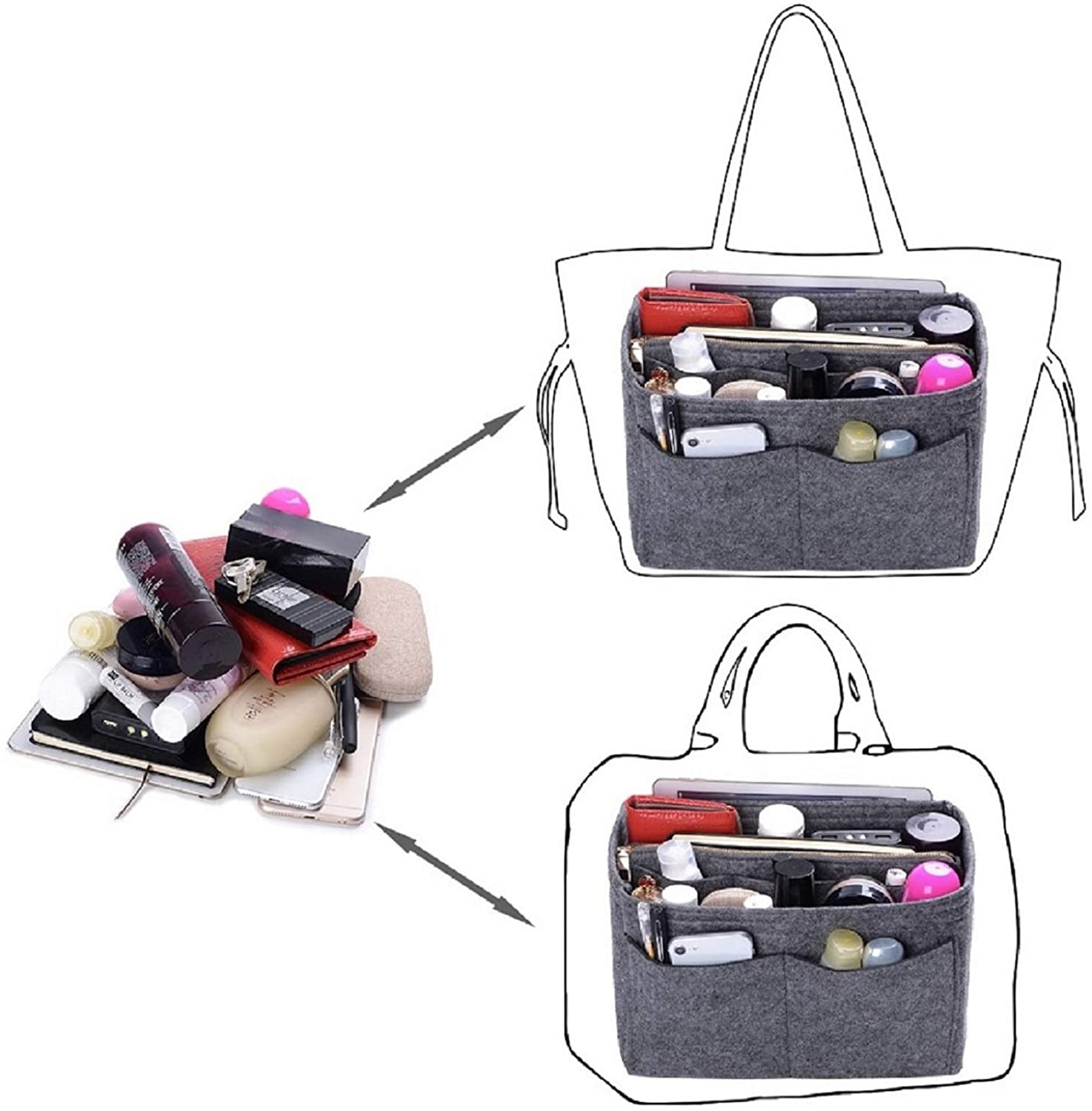 Purse Organizer Insert, Felt Bag organizer with zipper, Handbag & Tote Shaper, For Speedy Neverfull Tote, 5 Sizes