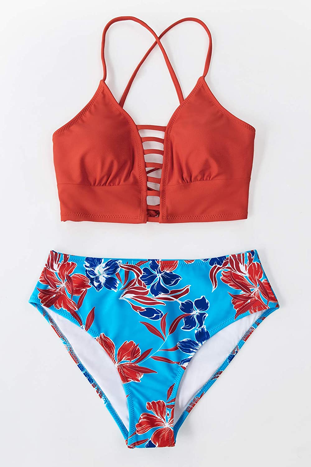 CUPSHE Women’s Bikini Swimsuit Floral Print Lace Up Strappy Two Piece Bathing Suit