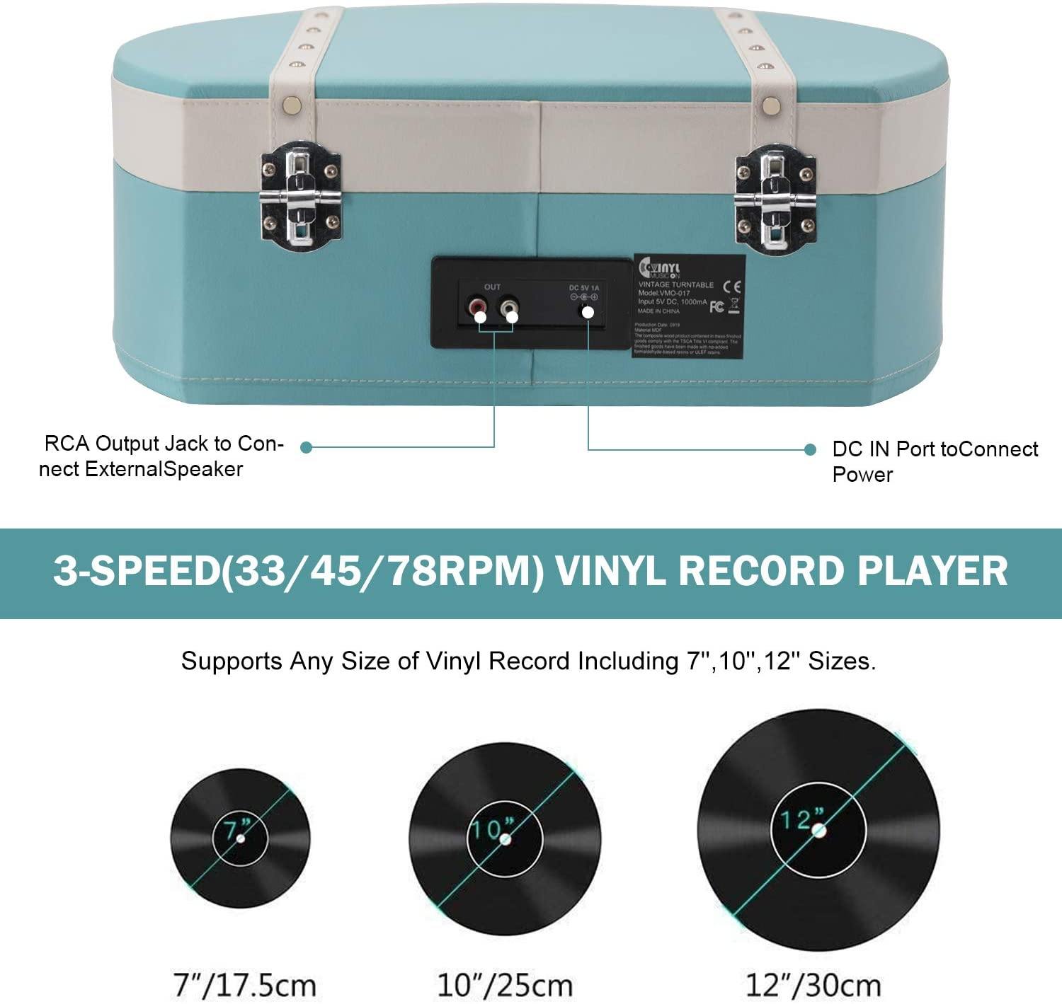 Bluetooth Record Player 3 Speed Craftmanship Turntable with Built-in Premium Speakers Support USB Playback/Recording (Black)… - JOY2ESpree