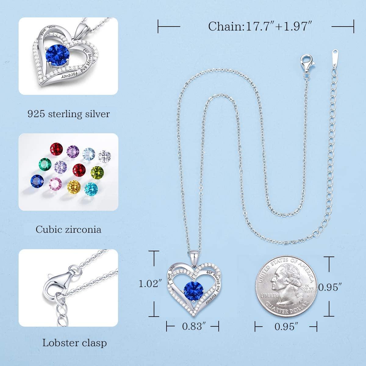 CDE Forever Love Heart Women Necklace 925 Sterling Silver Rose Gold Plated Birthstone Pendant Necklaces for Women - JOY2ESpree