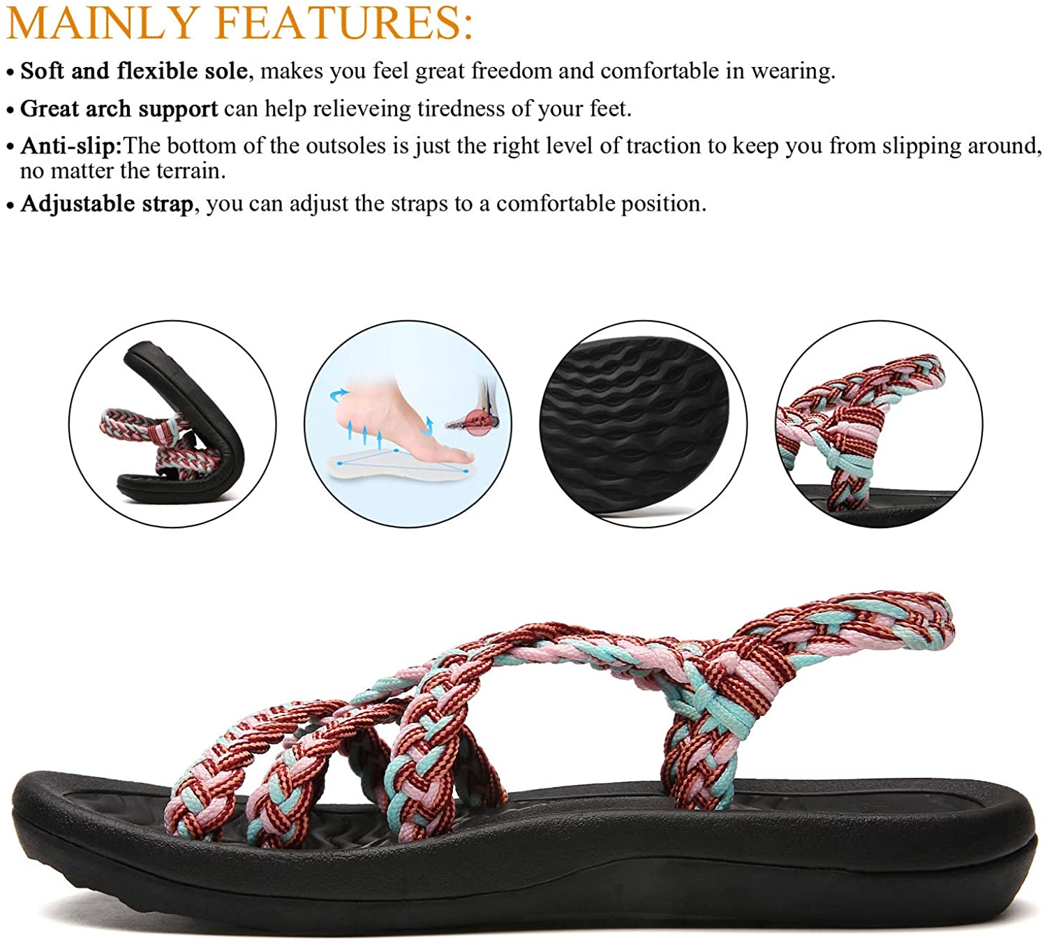 MEGNYA Women's Comfortable Walking Sandals with Arch Support Waterproof for Walking/Hiking/Travel/Wedding/Water Spot/Beach
