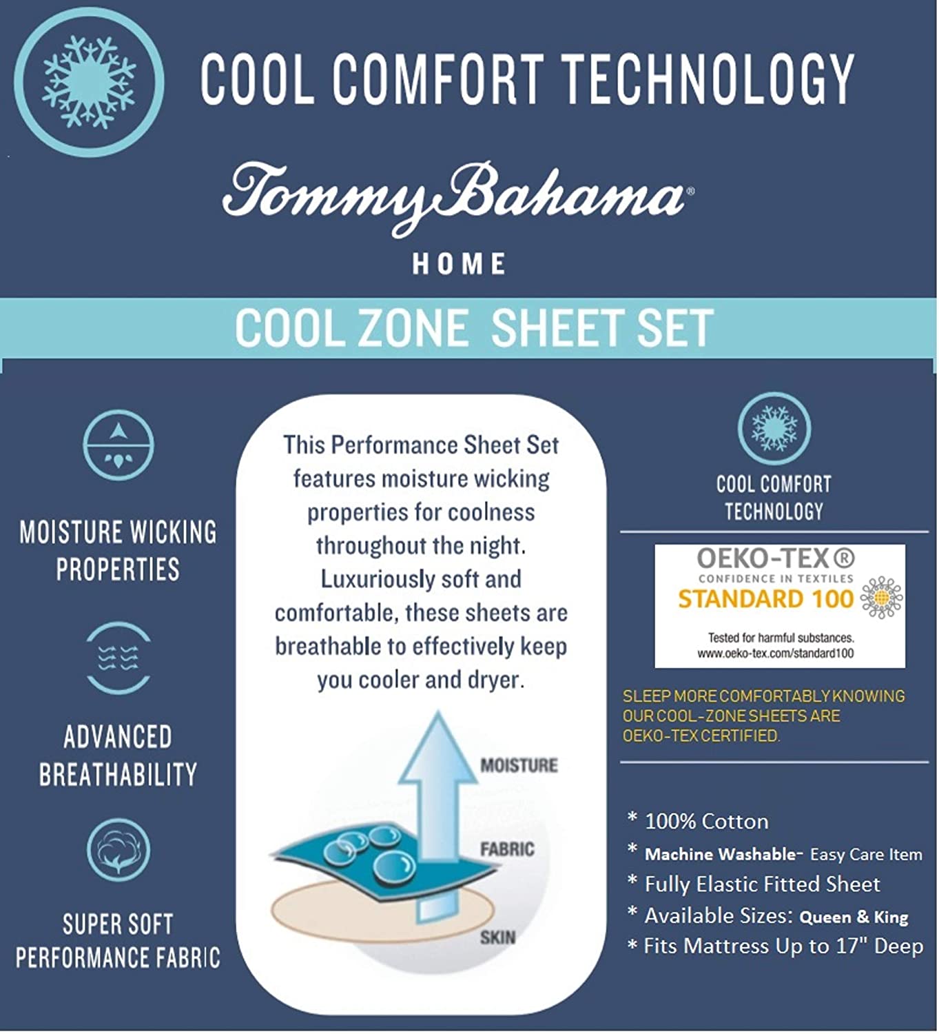 Tommy Bahama Cool Zone Sheet Set, Queen, White