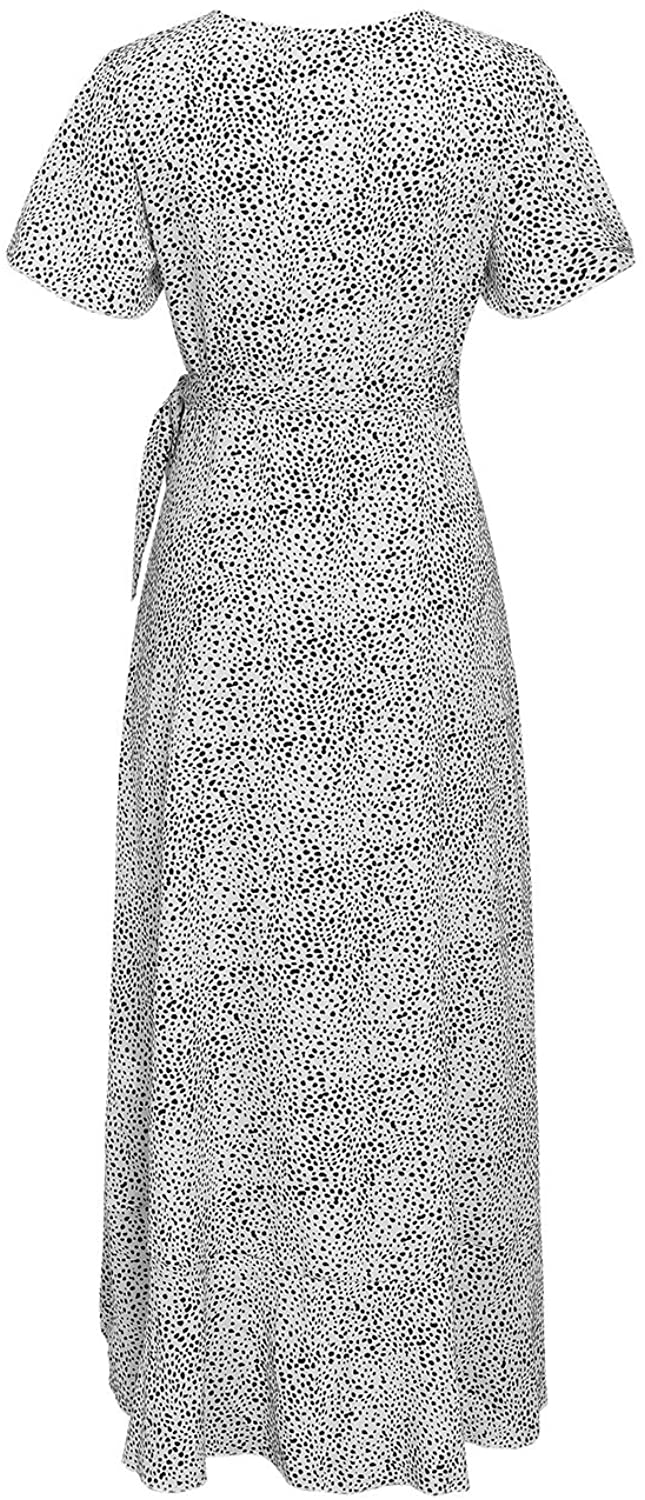 Miessial Women's Summer Chiffon V Neck Ruffle Maxi Dress Polka Dot Long Beach Wrap Dress