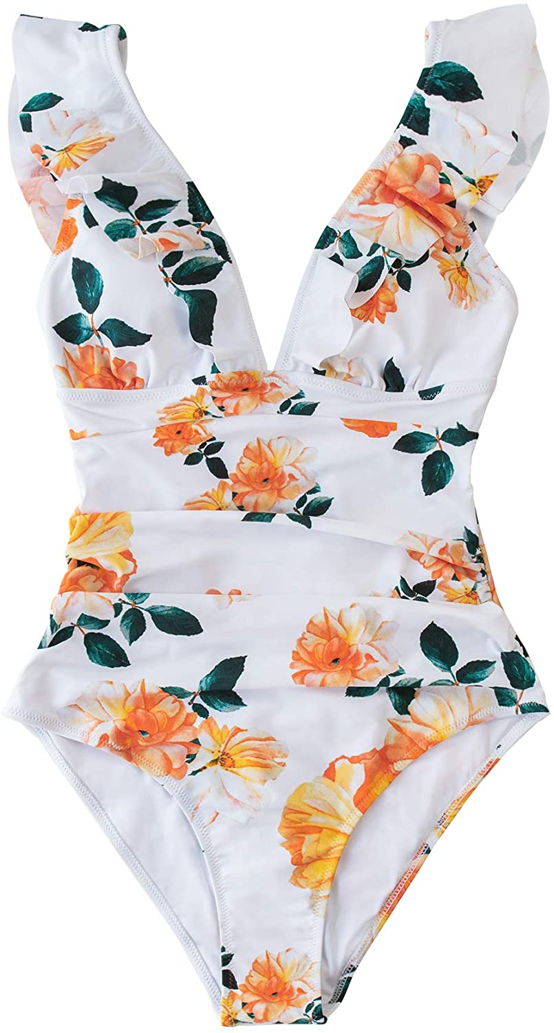 CUPSHE Women's V Neck One Piece Swimsuit Ruffled Lace Up Monokini