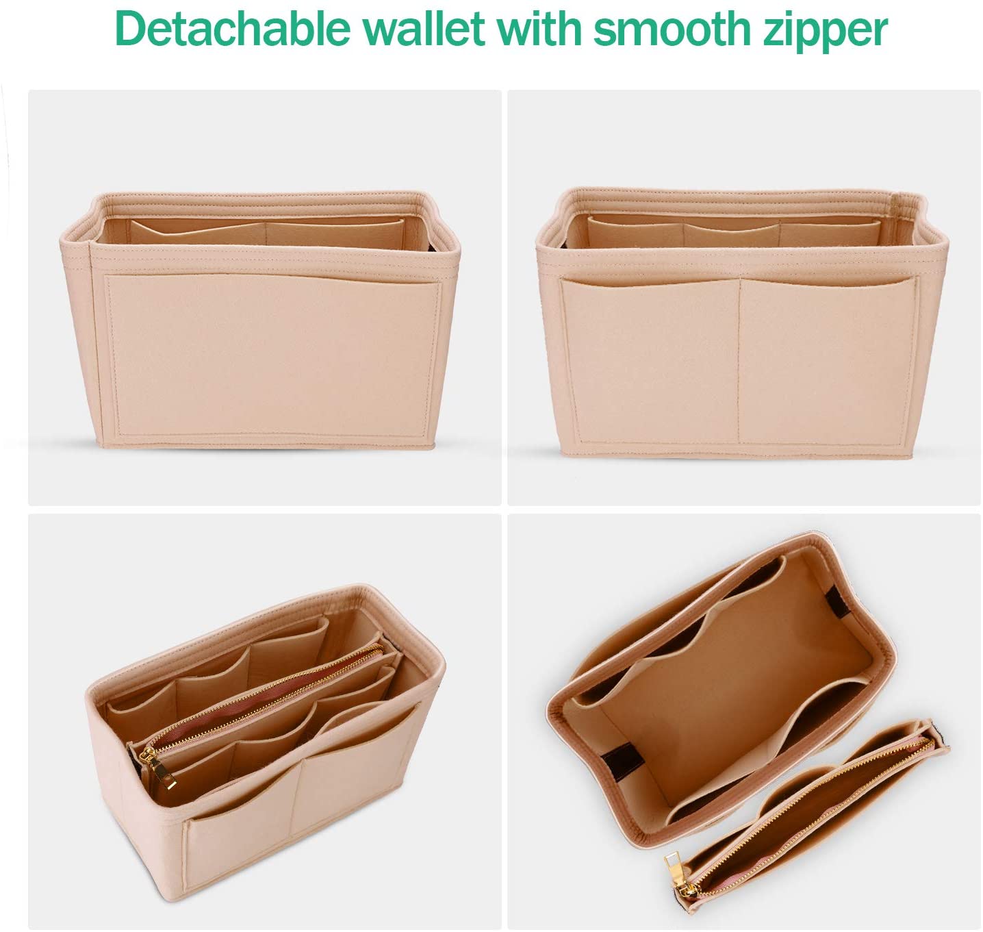 MA STRAP Purse Organizer with Detachable Zipper Pouch Multipurpose Felt Insert Bag Fit Speedy Neverfull Longchamp Tote