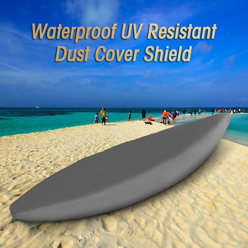 Blusea Waterproof Kayak Cover, 6.8-19.6ft UV Resistant Kayak Canoe Cover - Professional Boat Storage Cover Shield, Blue/Grey [8 Size]