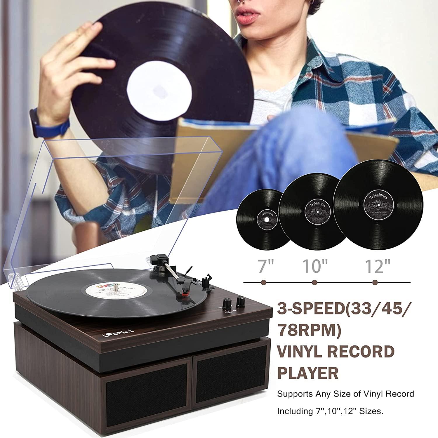 LP&No.1 Retro Bluetooth Record Player with Stereo External Speakers - JOY2ESpree