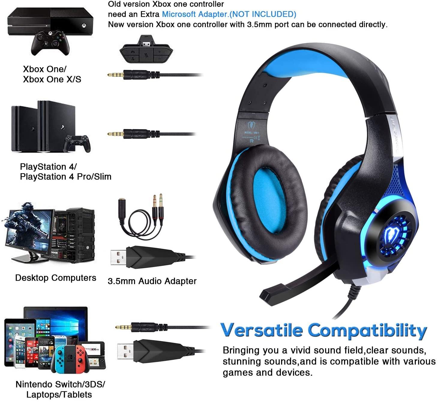 BlueFire Stereo Gaming Headset for Playstation 4 PS4 Over-Ear Headphones with Mic and LED Lights for Xbox One, PC, Laptop(Green) - JOY2ESpree