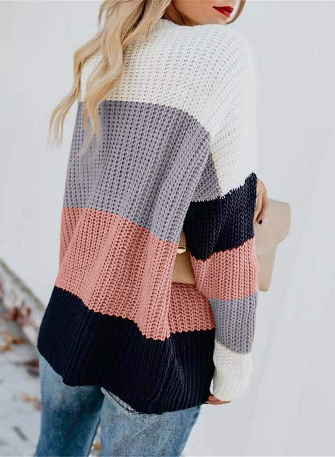 Dokotoo Womens Cute Soft Crewneck Long Sleeve Hollow Cable Knit Pullover Sweaters