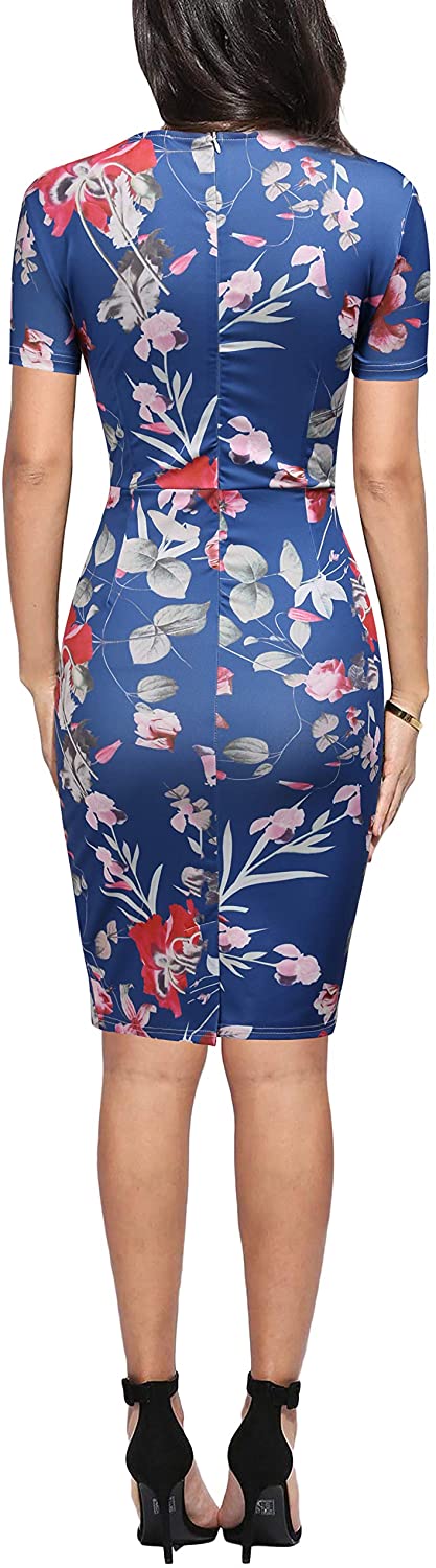 FORTRIC Women Printing Church Business Office Work Elegant Bodycon Pencil Dress