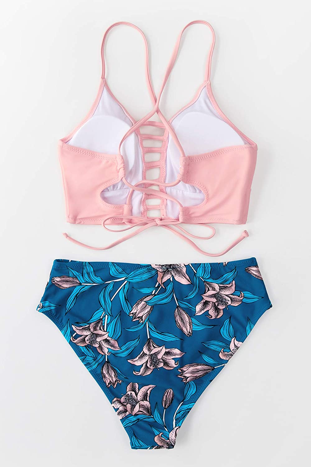 CUPSHE Women’s Bikini Swimsuit Floral Print Lace Up Strappy Two Piece Bathing Suit