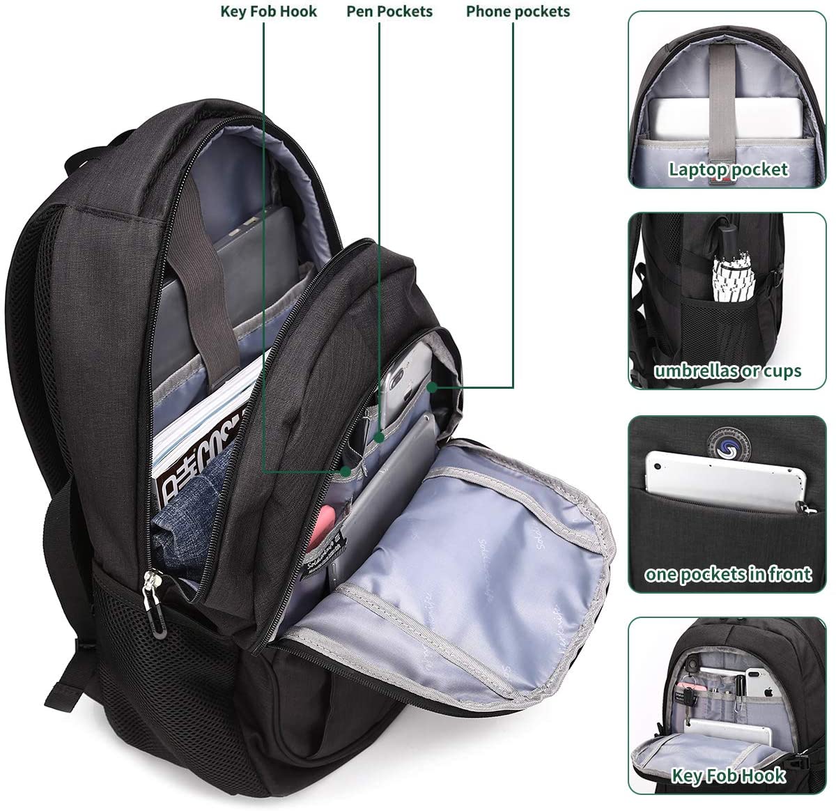 SHRRADOO Durable Anti Theft Laptop Backpack Travel Backpacks Bookbag