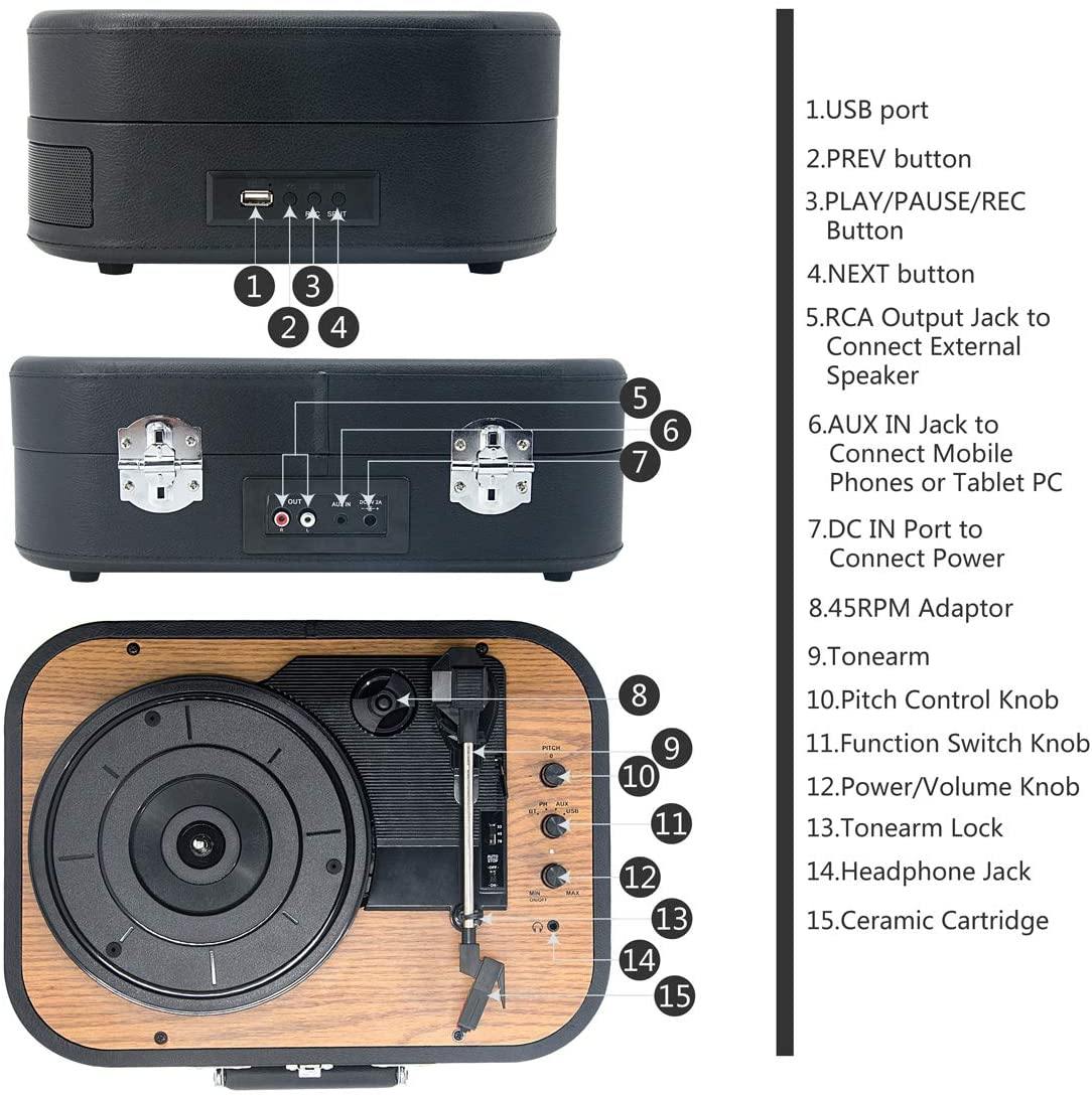 LP&No.1 Bluetooth Record Player with USB Play and Recording - JOY2ESpree