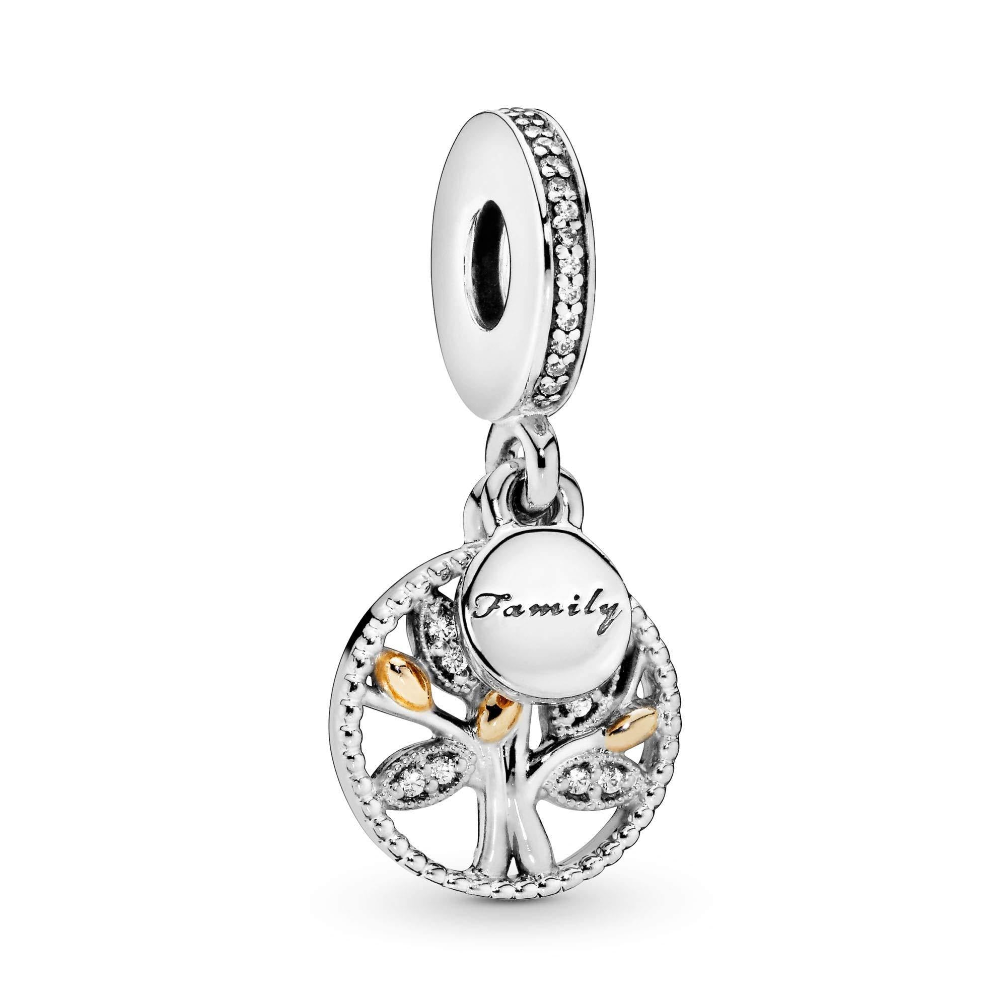 Pandora Jewelry Sparkling Family Tree Dangle Cubic Zirconia Charm in Sterling Silver and 14K Yellow Gold - JOY2ESpree