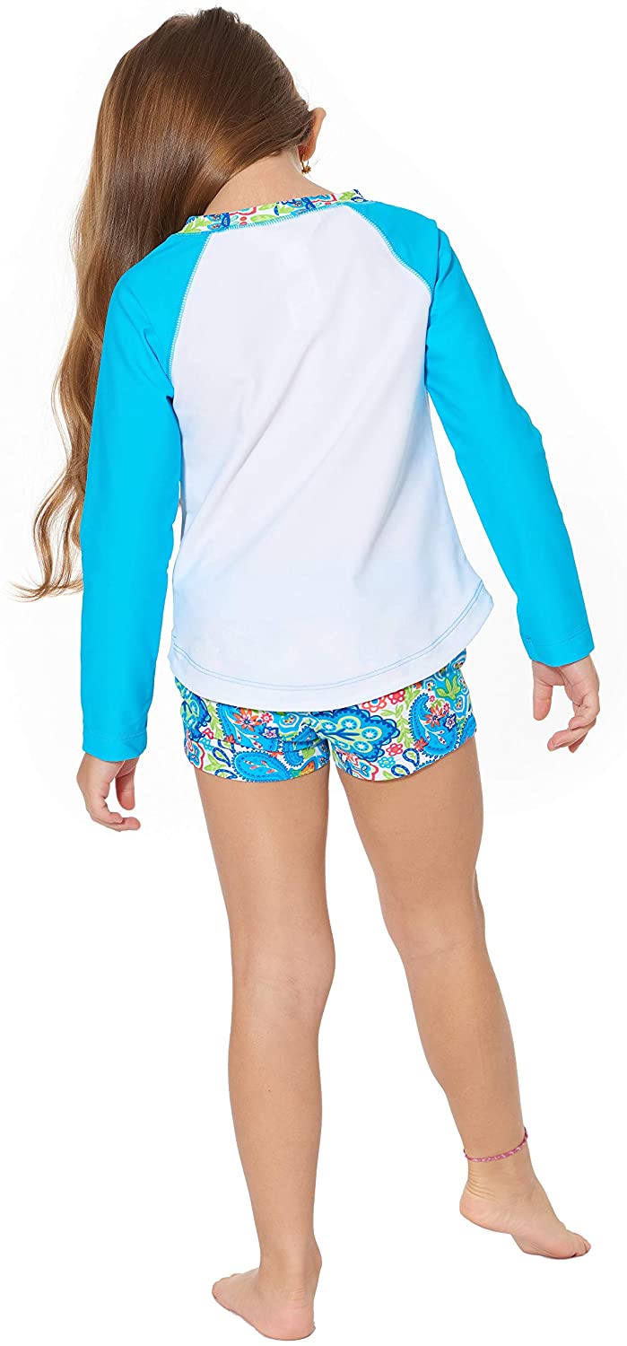 Tommy Bahama Girls' Long Sleeve 2-Piece Rashguard Swimsuit Bathing Suit