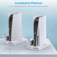 
                        
                          Load image into Gallery viewer, Vertical Charging Stand for PS5 Controllers with Cooling Fan - JOY2ESpree
                        
                      