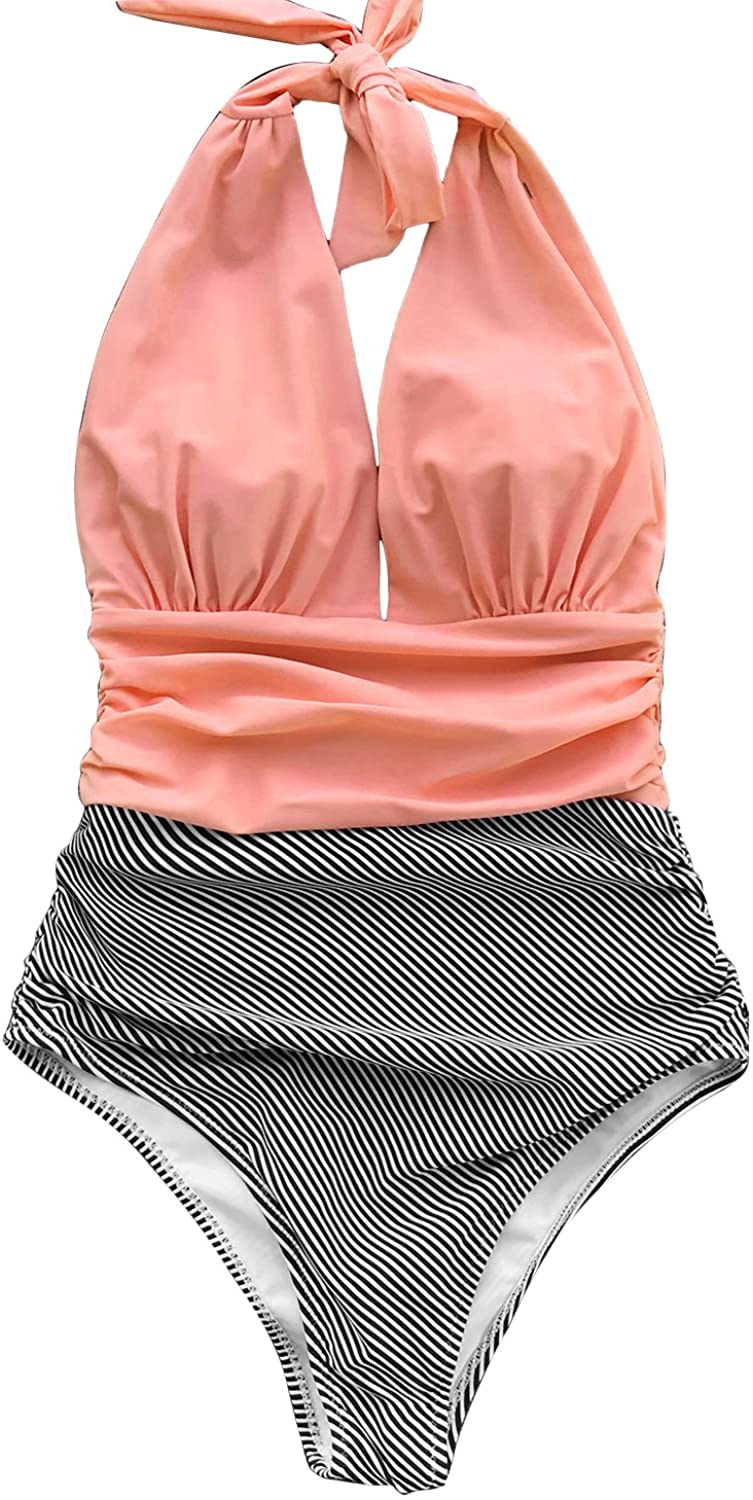 CUPSHE Women's Halter One Piece Swimsuit Keeping You Accompained Swimwear