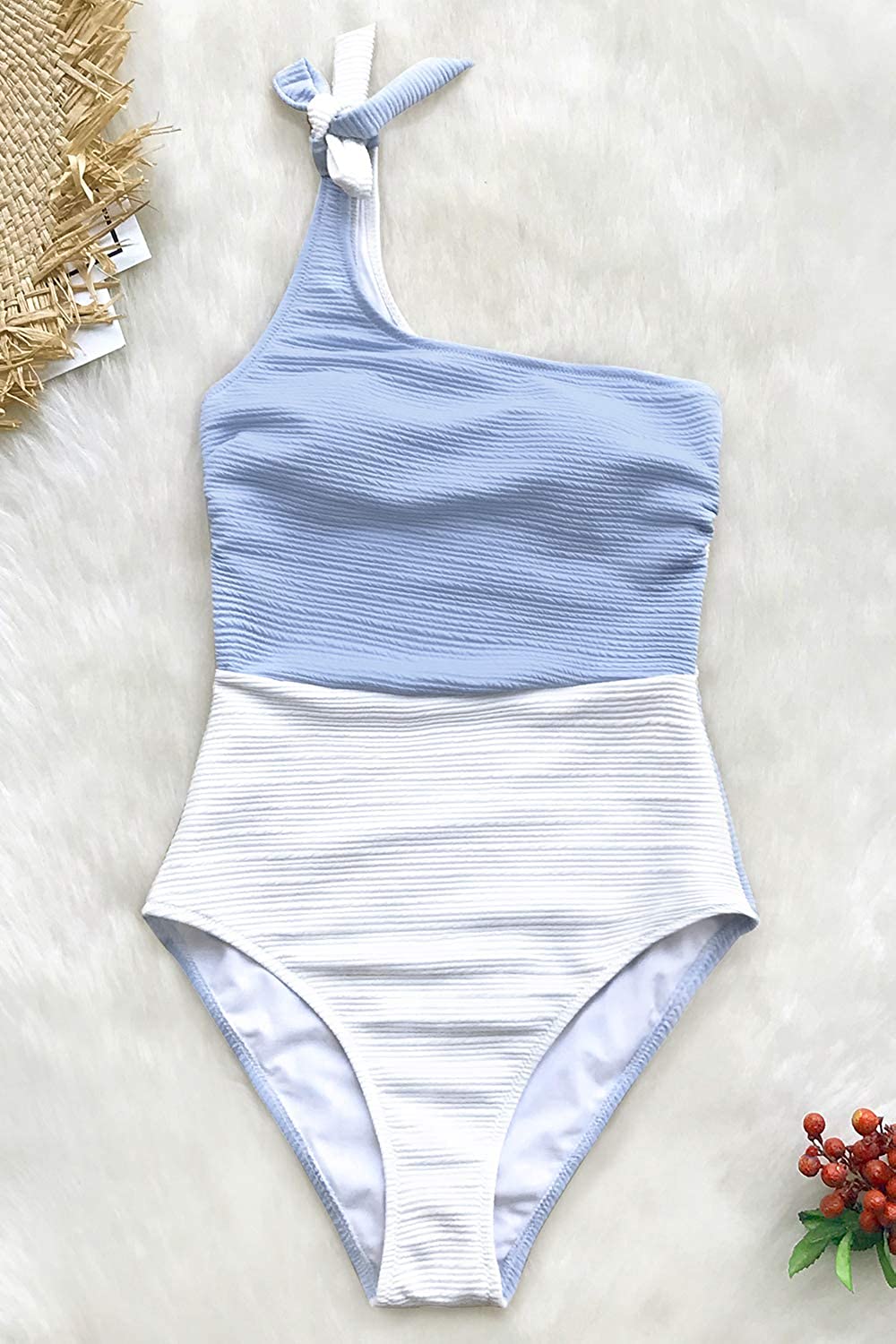 CUPSHE Women's One Piece Swimsuit Color Block One Shoulder Bowknot Bathing Suit