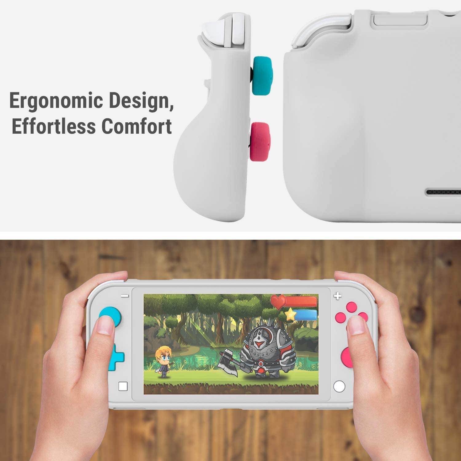 Orzly Grip Case for Nintendo Switch Lite – Case with Comfort Padded Hand Grips, Kickstand, Pack of Thumb Grips - Turquoise Blue - JOY2ESpree