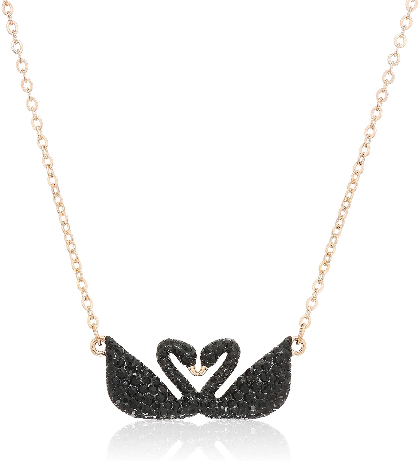 SWAROVSKI Women's Iconic Swan Jewelry Collection, Rose Gold Tone Finish, Black Crystals - JOY2ESpree