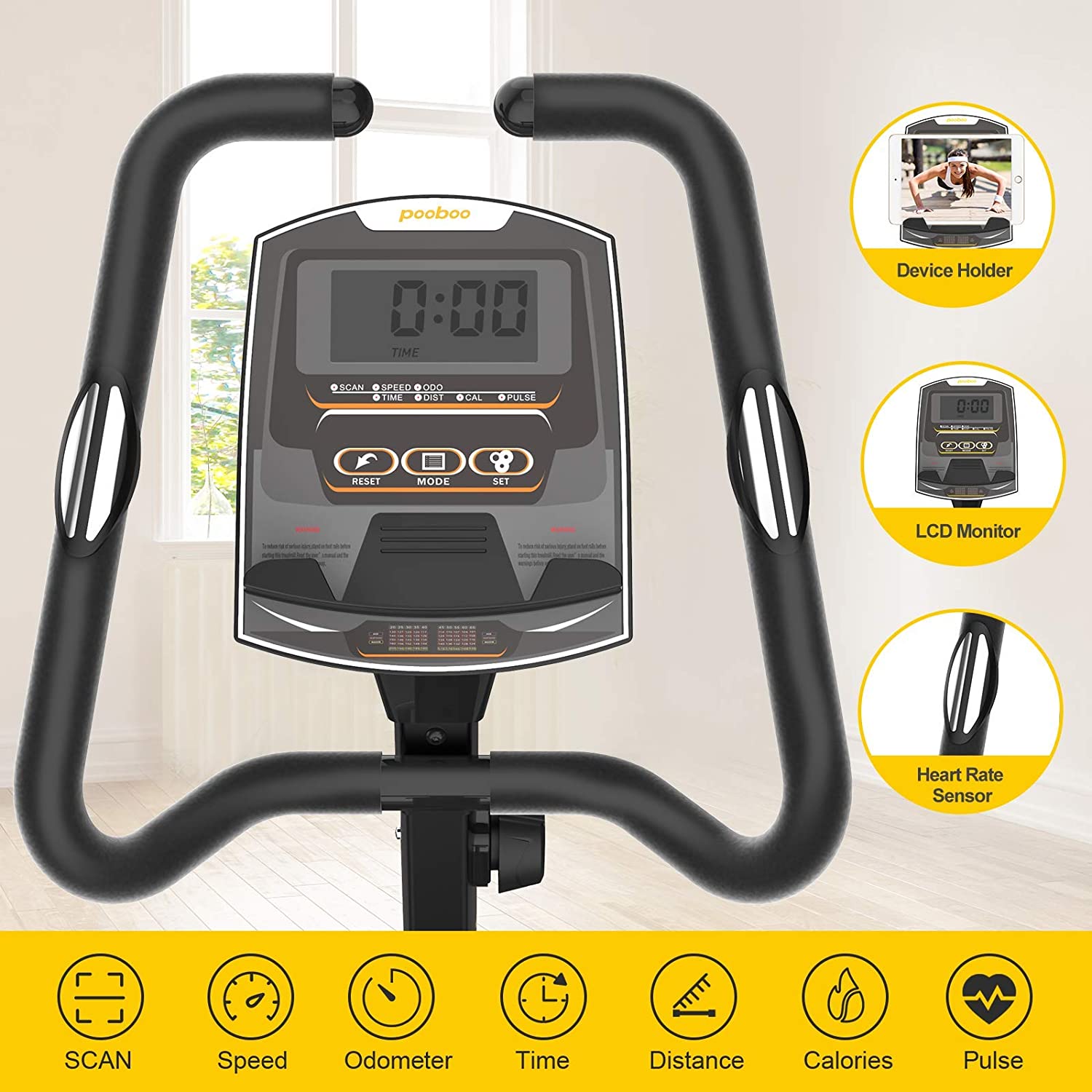 pooboo Magnetic Exercise Bike Upright Bike Stationary with Monitor & Pad holder Home Workout - JOY2ESpree
