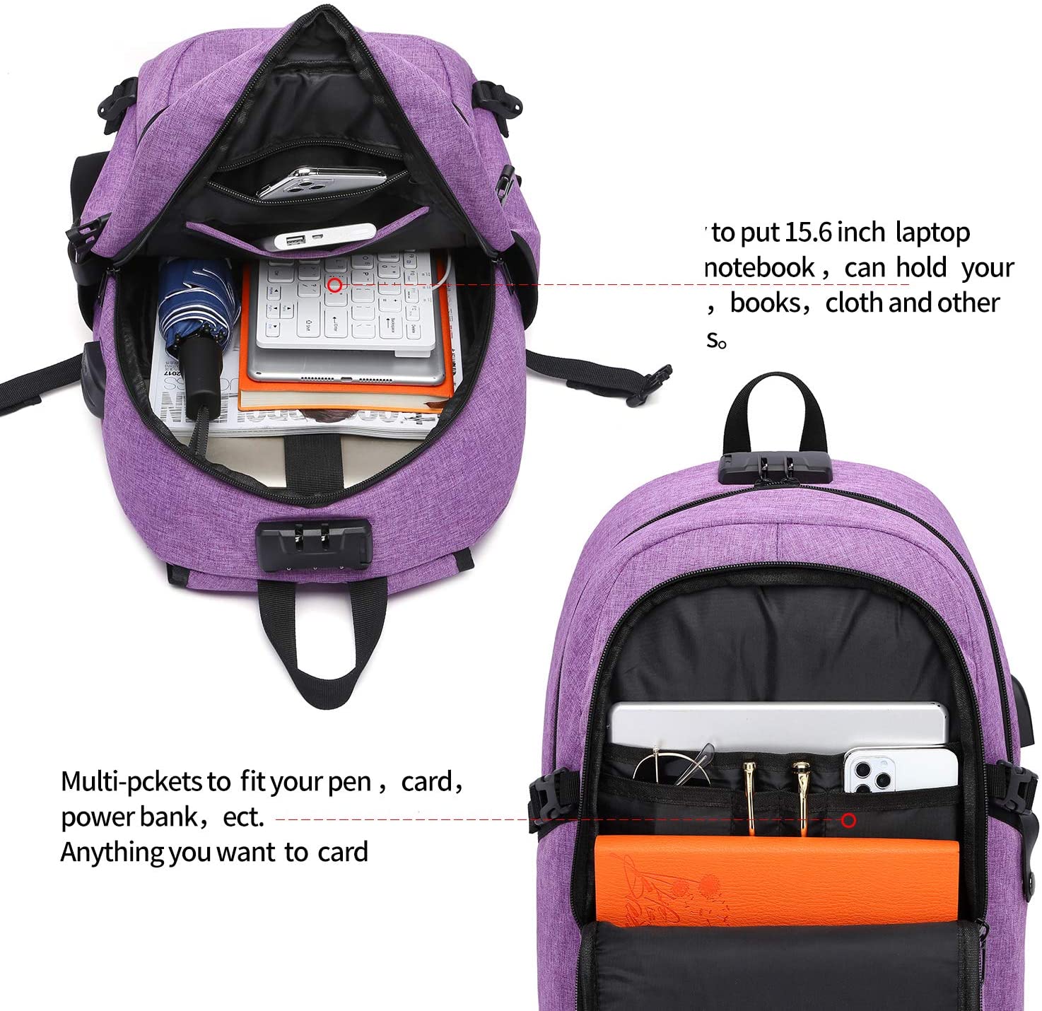 Laptop Backpack,Business Travel Anti Theft Backpack for Men Women with USB Charging Port