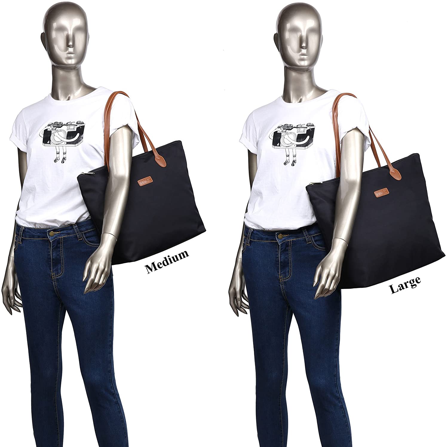 NNEE Water Resistant Light Weight Nylon Tote Bag Handbag