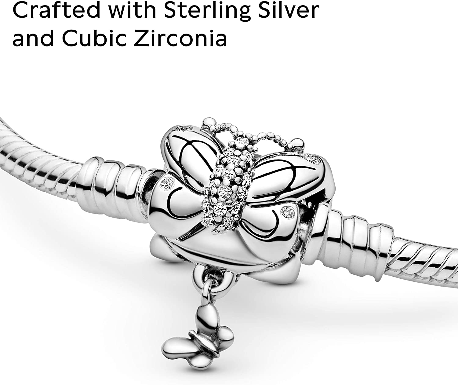 Pandora Jewelry Moments Butterfly Clasp Snake Chain Cubic Zirconia Bracelet in Sterling Silver - JOY2ESpree