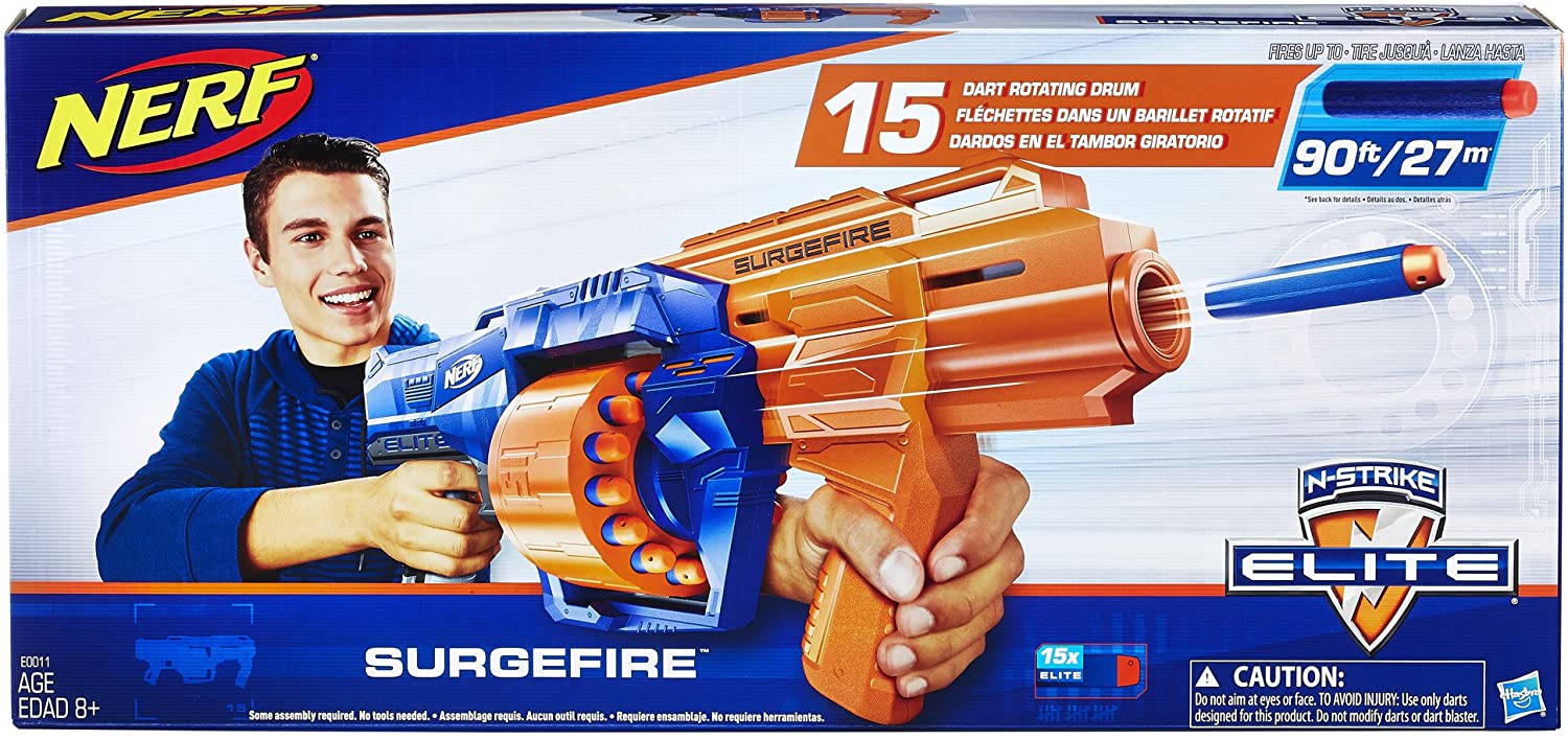 Nerf SurgeFire Elite Blaster -- 15-Dart Rotating Drum, Slam Fire, Includes 15 Official Nerf Elite Darts -- For Kids, Teens, Adults (Amazon Exclusive)