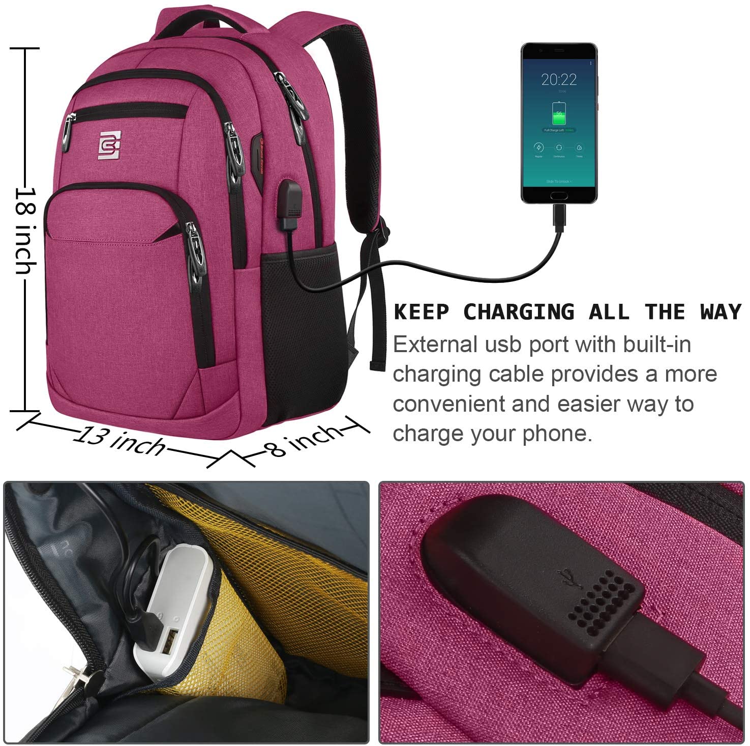 Laptop Backpack,Business Travel Anti Theft Slim Durable Laptops Backpack with USB Charging Port