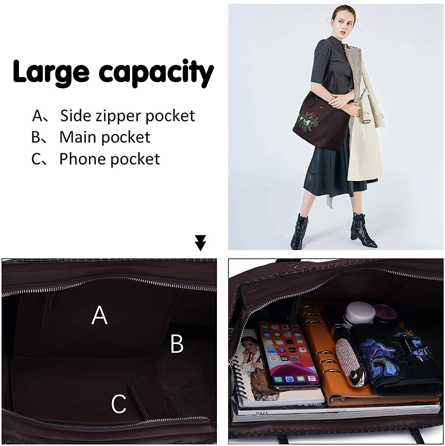 K.EYRE Women's Soft Faux Leather Tote Bag Purse Handbags Wallet Tote Shoulder Bag Purse Large Capacity